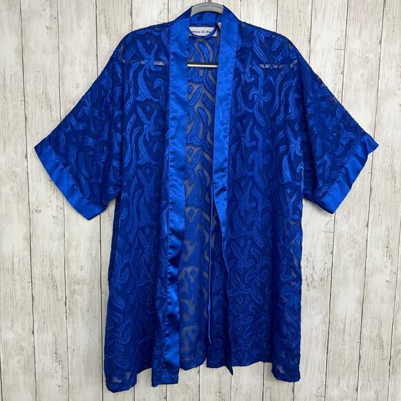Vintage Contessa Di Roma Blue Sheer Short Sleeve Tie Close Robe Kimono Medium - Picture 1 of 8